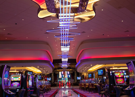 Close up view of the ceiling lighting installed at the Hard Rock Casino in Gary