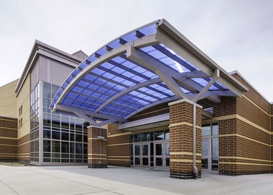 Entrance view of Lake Central High School